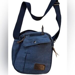 4/25$ Maze Exclusive Blue Denim Canvas Crossbody Bag with Adjustable Strap